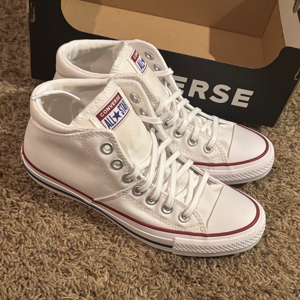Converse White High-Top Sneakers with Red and Blue Trim